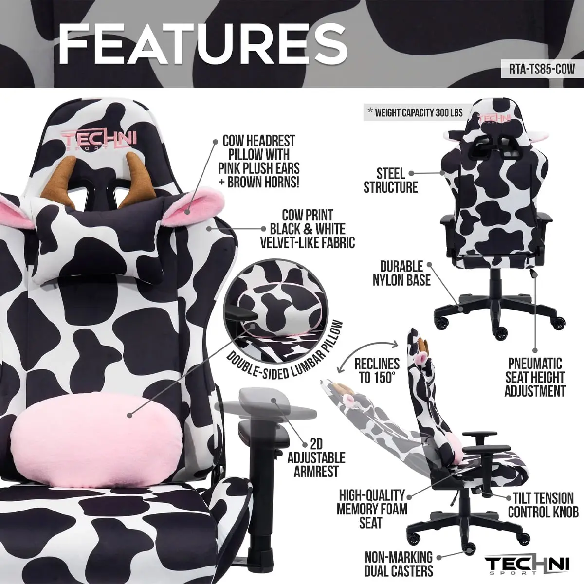 COW PRINT GAMING CHAIR - Image 5